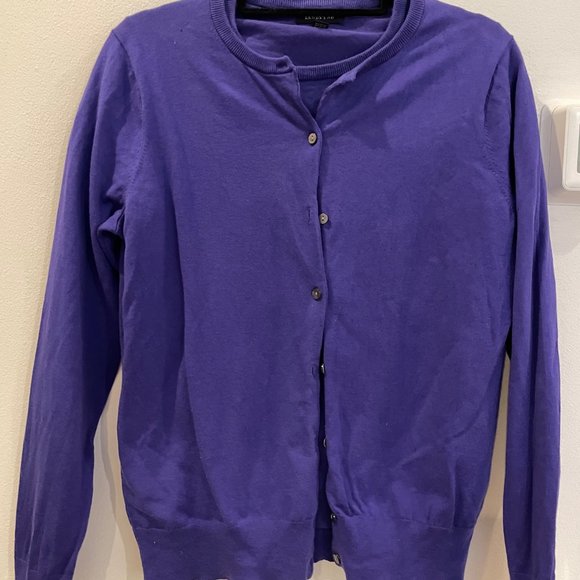 Lands' End | Matching Cardigan Sweater Set | Purple | Women's medium, cotton - Picture 1 of 11